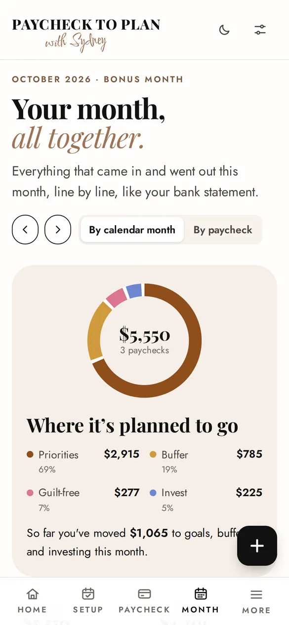 The Month page on a phone