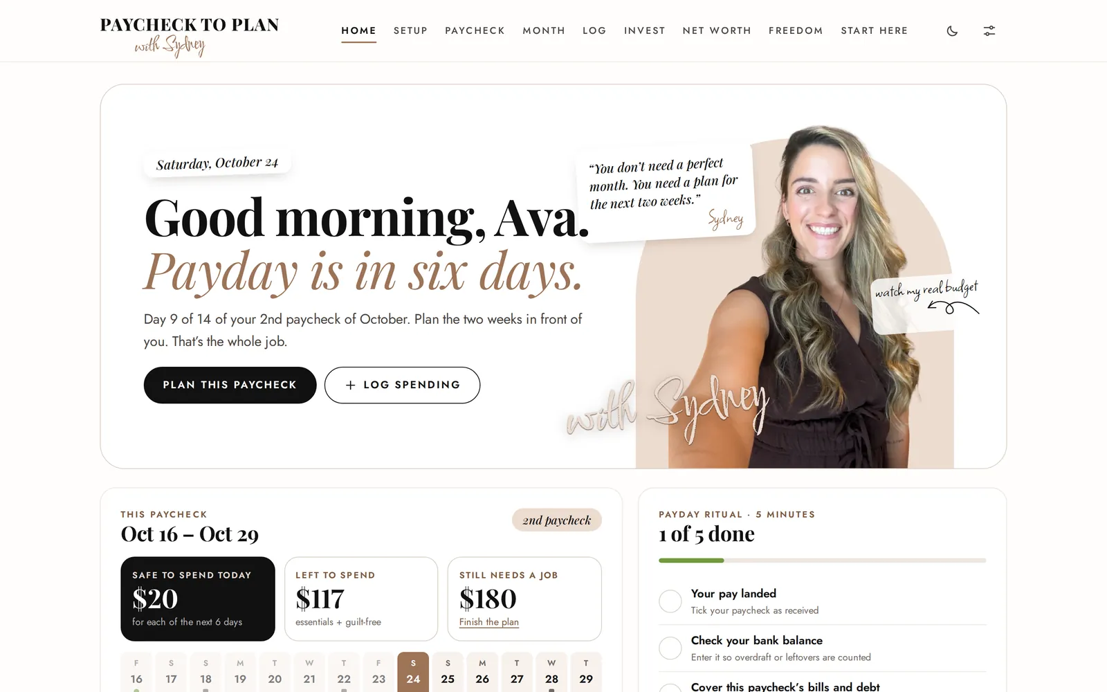 The Home page of Paycheck to Plan